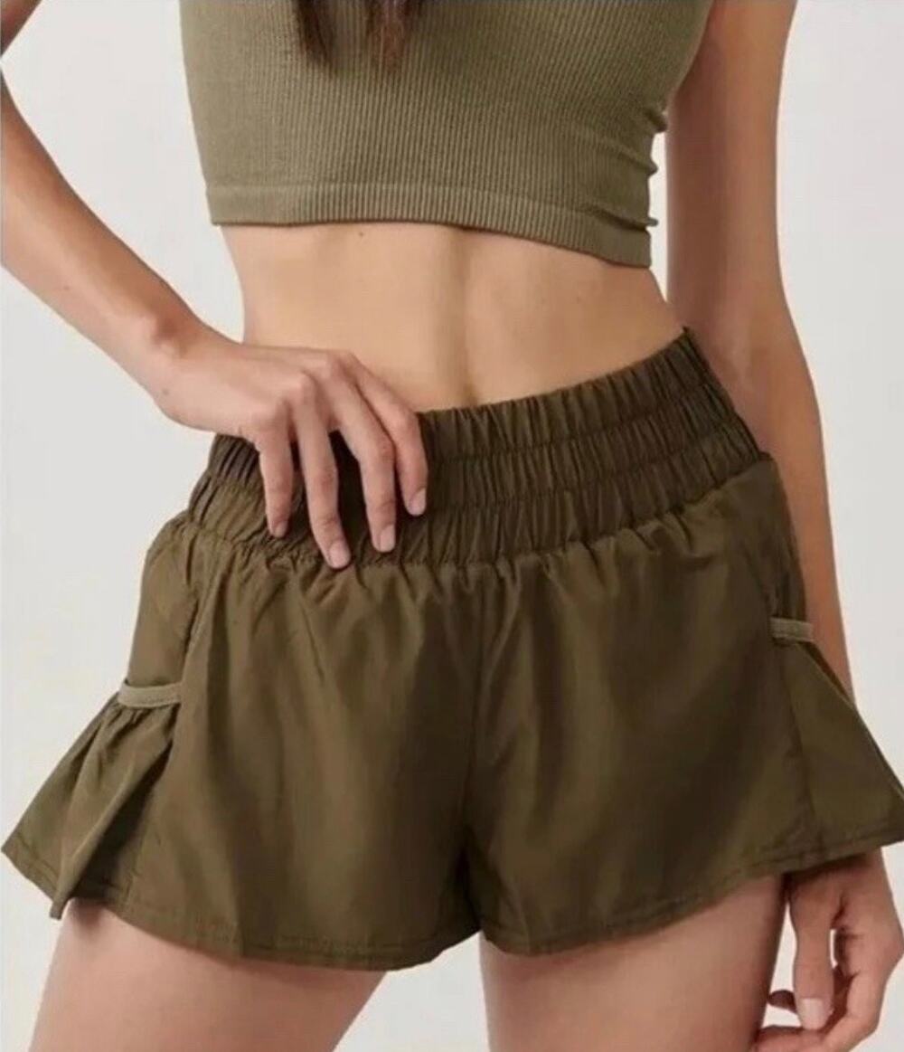 FP Movement Get Your Flirt On Shorts Olive Green Size Medium Athletic Workout